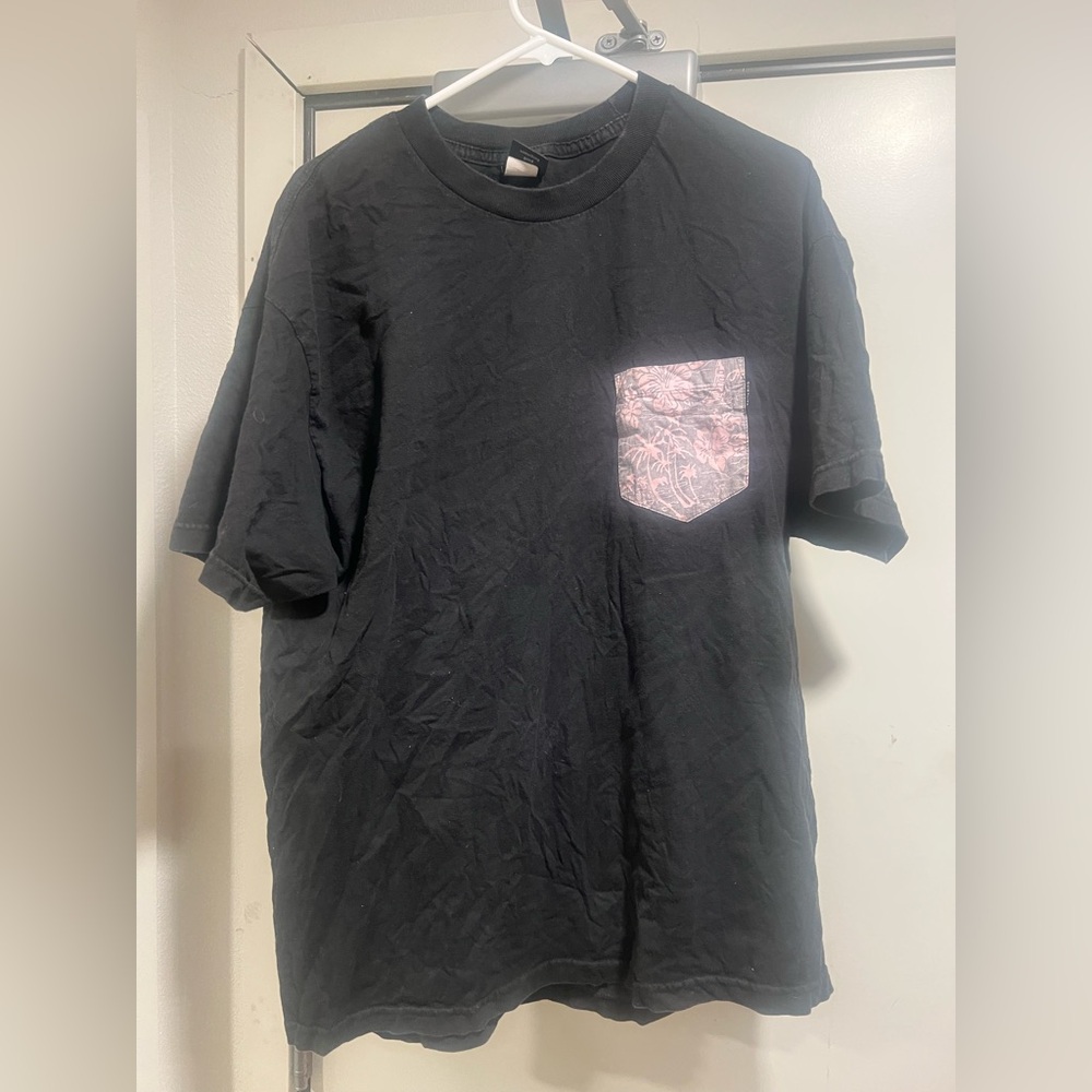 Quiet Life T-Shirt with Floral Pocket (Black /Pink)